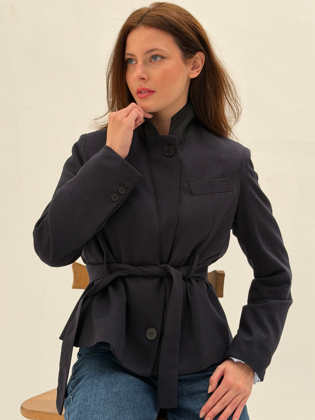 AMMU Marlowe Navy cropped Blazer