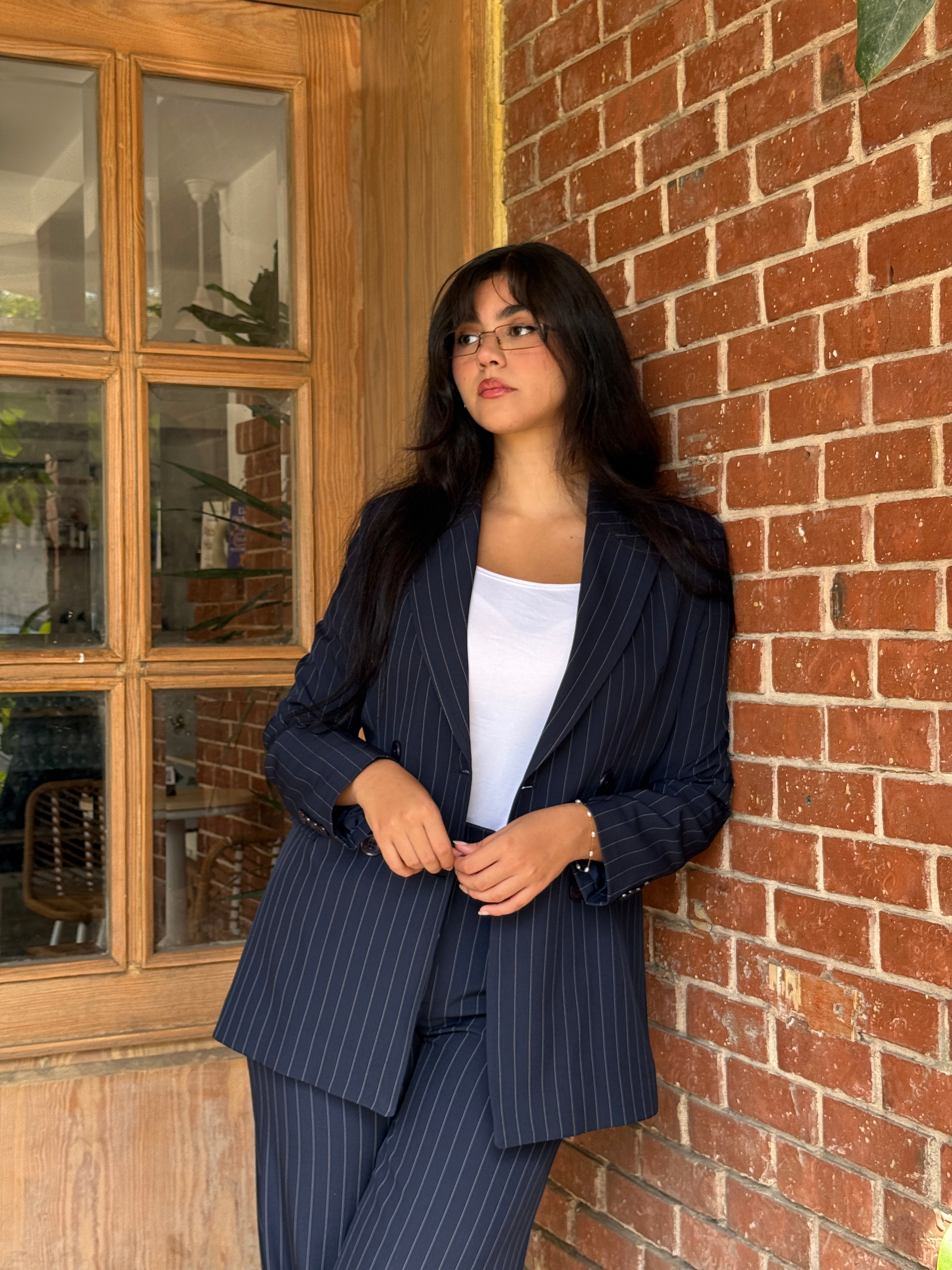 Navy Blue Pinstripe Blazer