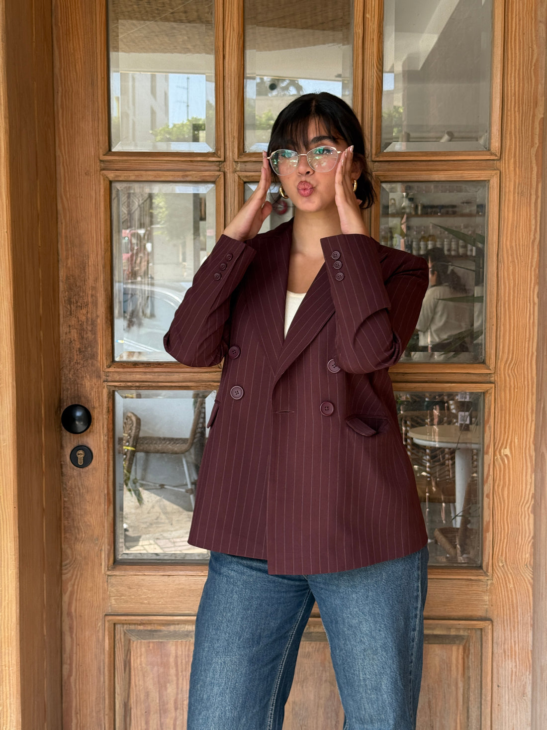 Cherry Pinstripe Blazer