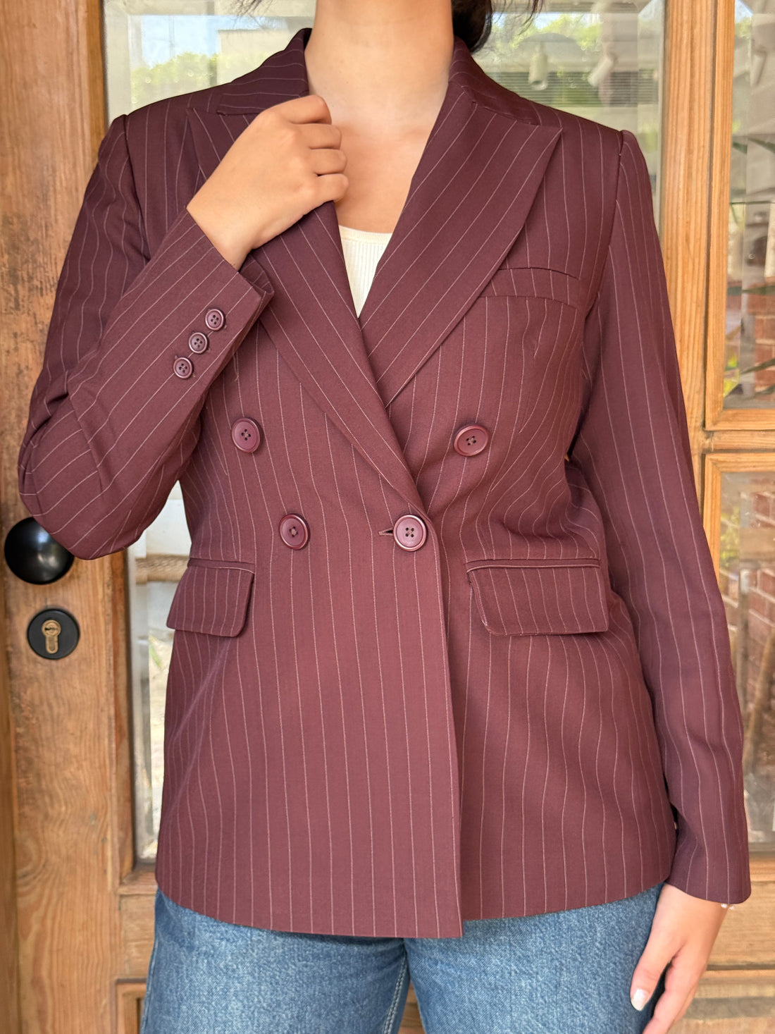 Cherry Pinstripe Blazer