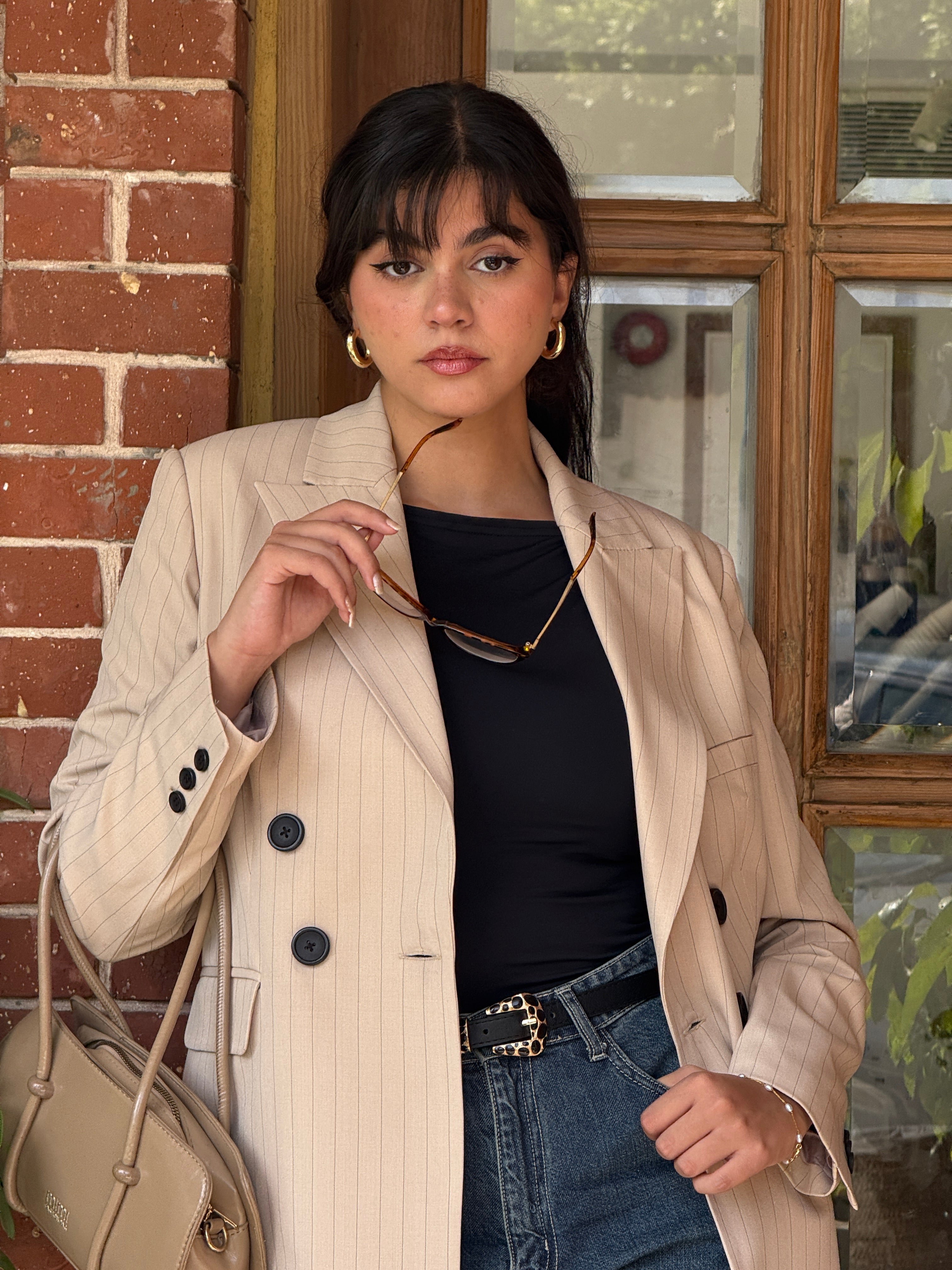 Cream Beige Pinstripe Blazer