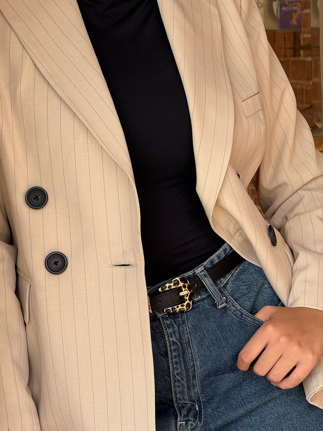 Cream Beige Pinstripe Blazer
