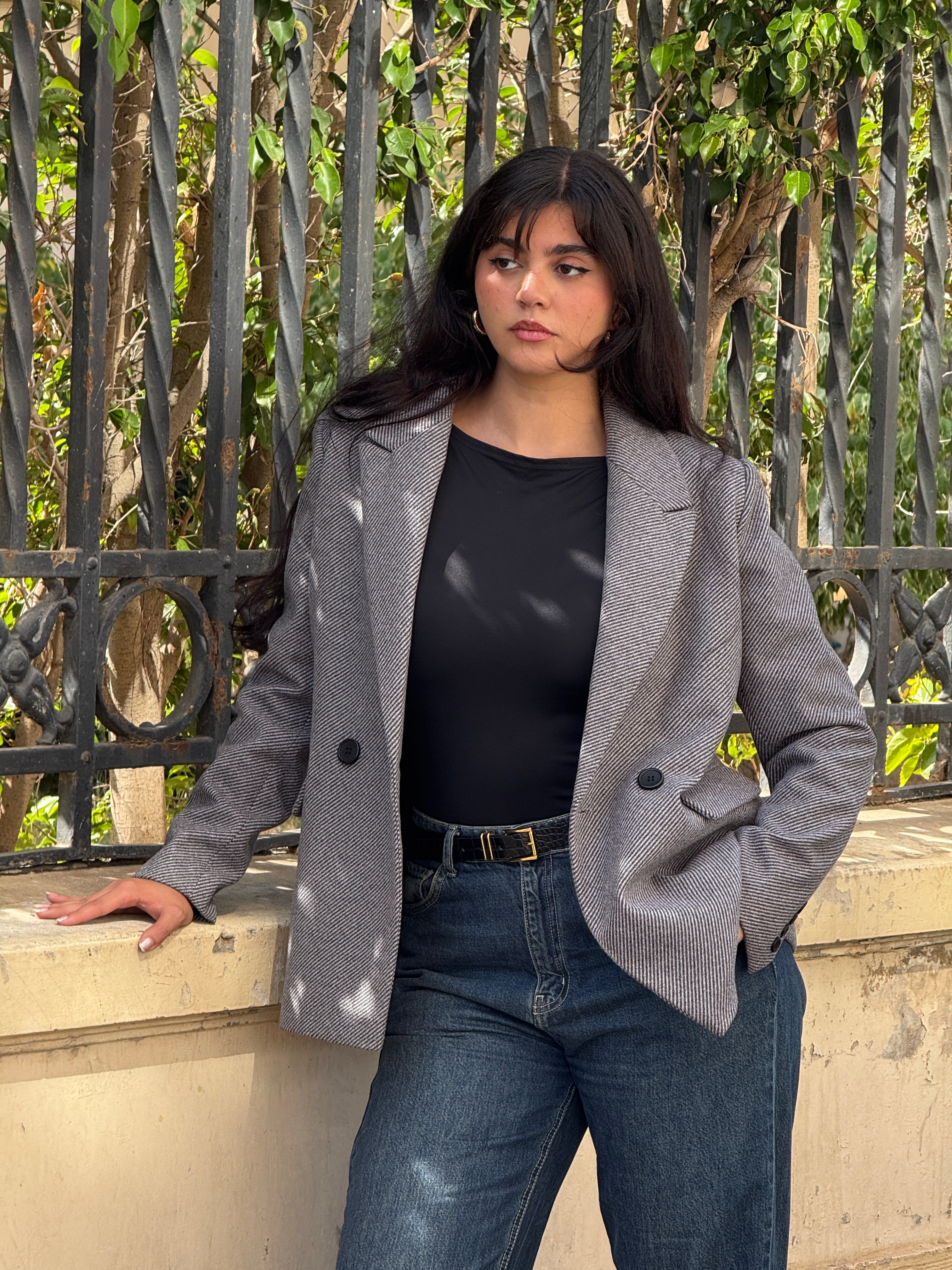 Grey Slanted Pinstripe Blazer