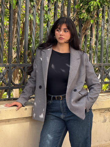 Grey Slanted Pinstripe Blazer