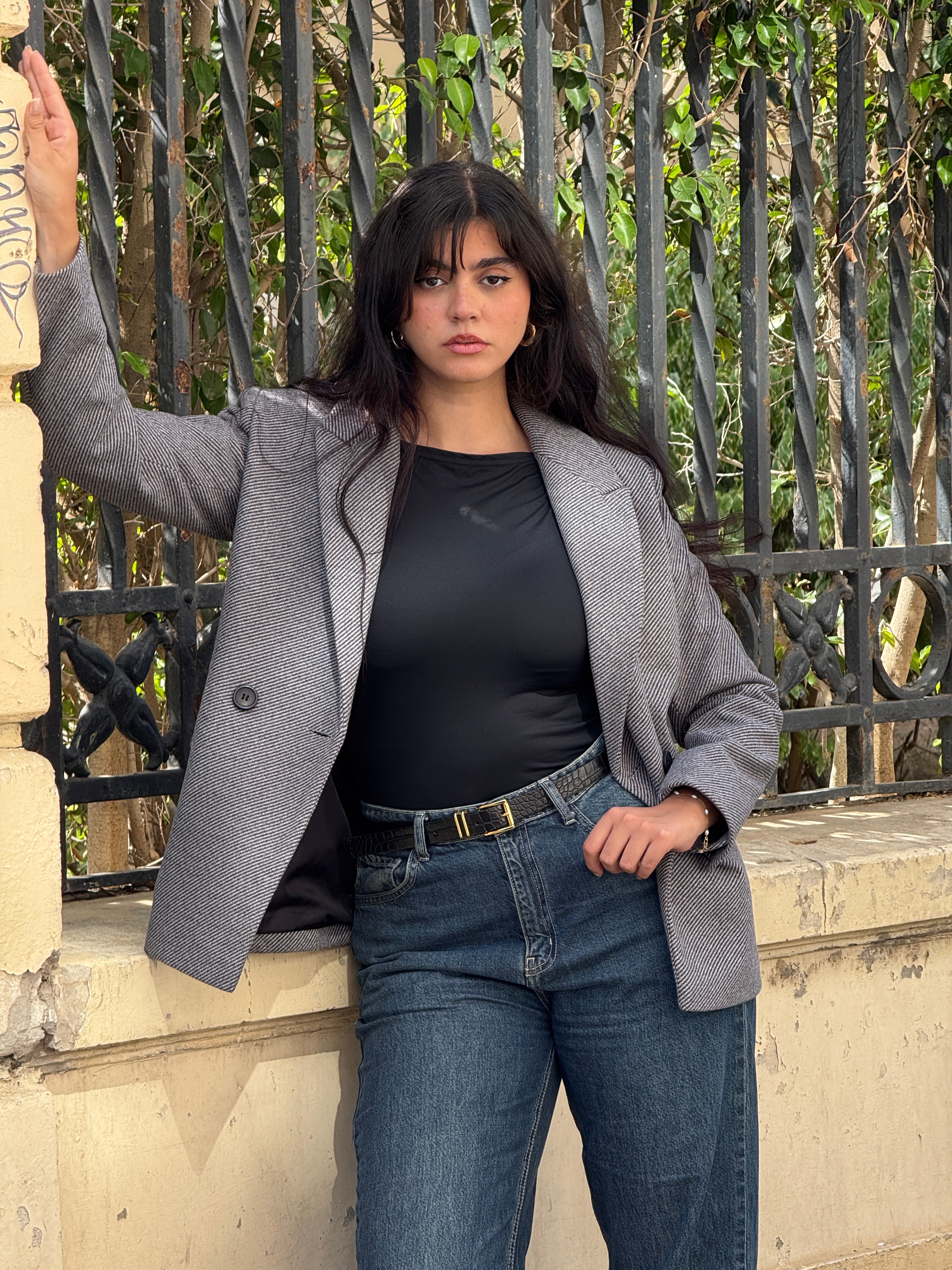 Grey Slanted Pinstripe Blazer