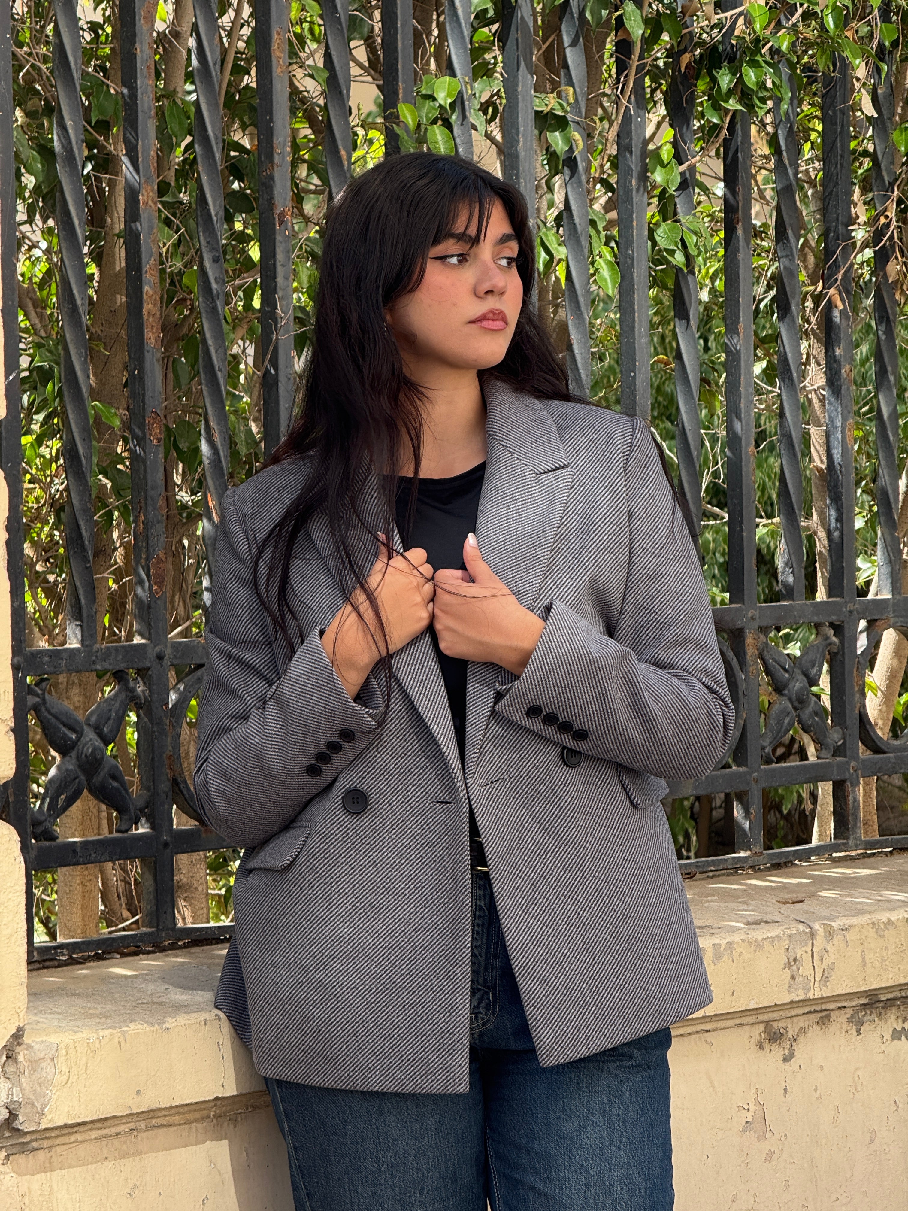 Grey Slanted Pinstripe Blazer