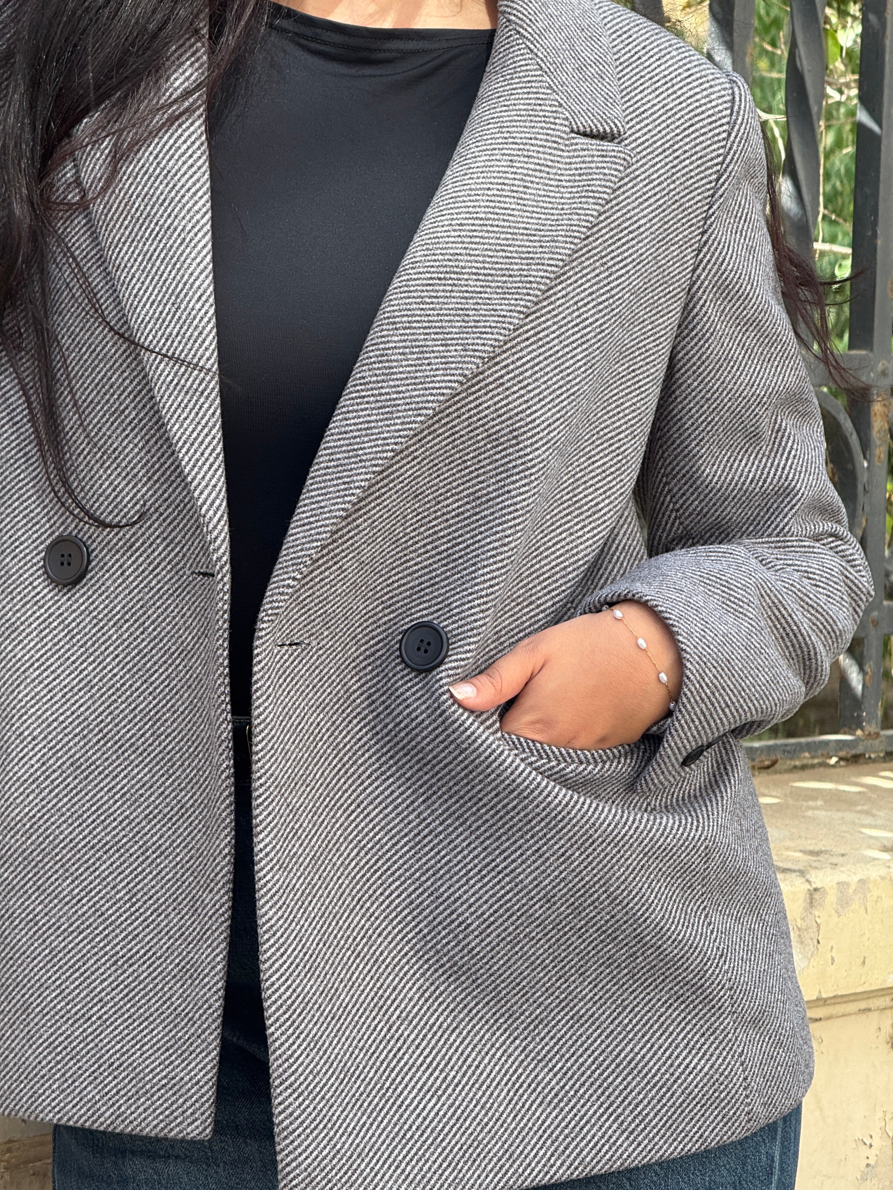 Grey Slanted Pinstripe Blazer