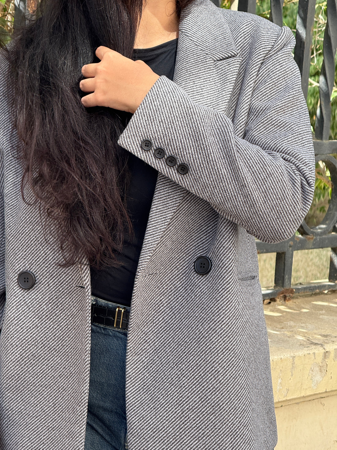 Grey Slanted Pinstripe Blazer