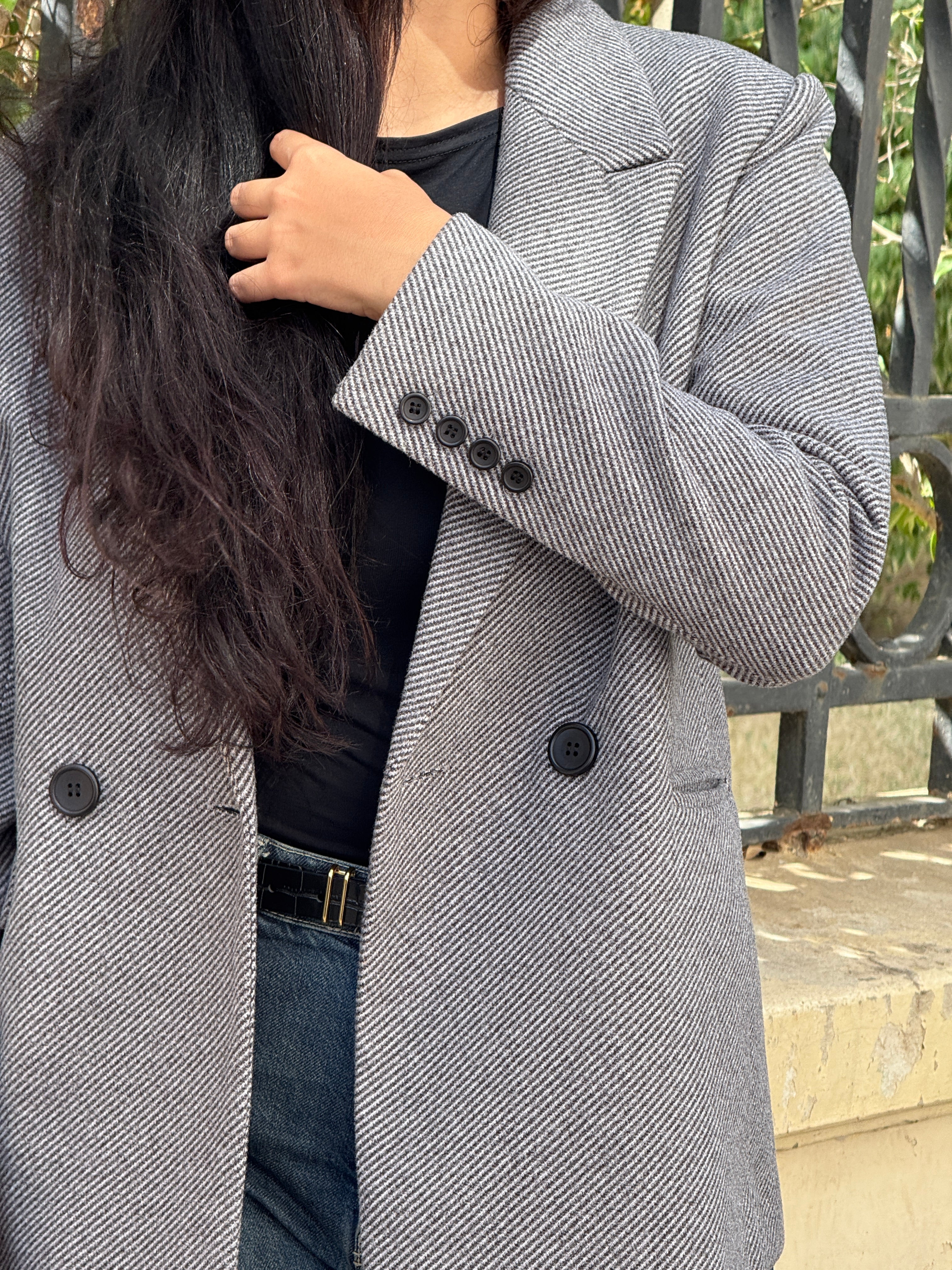 Grey Slanted Pinstripe Blazer