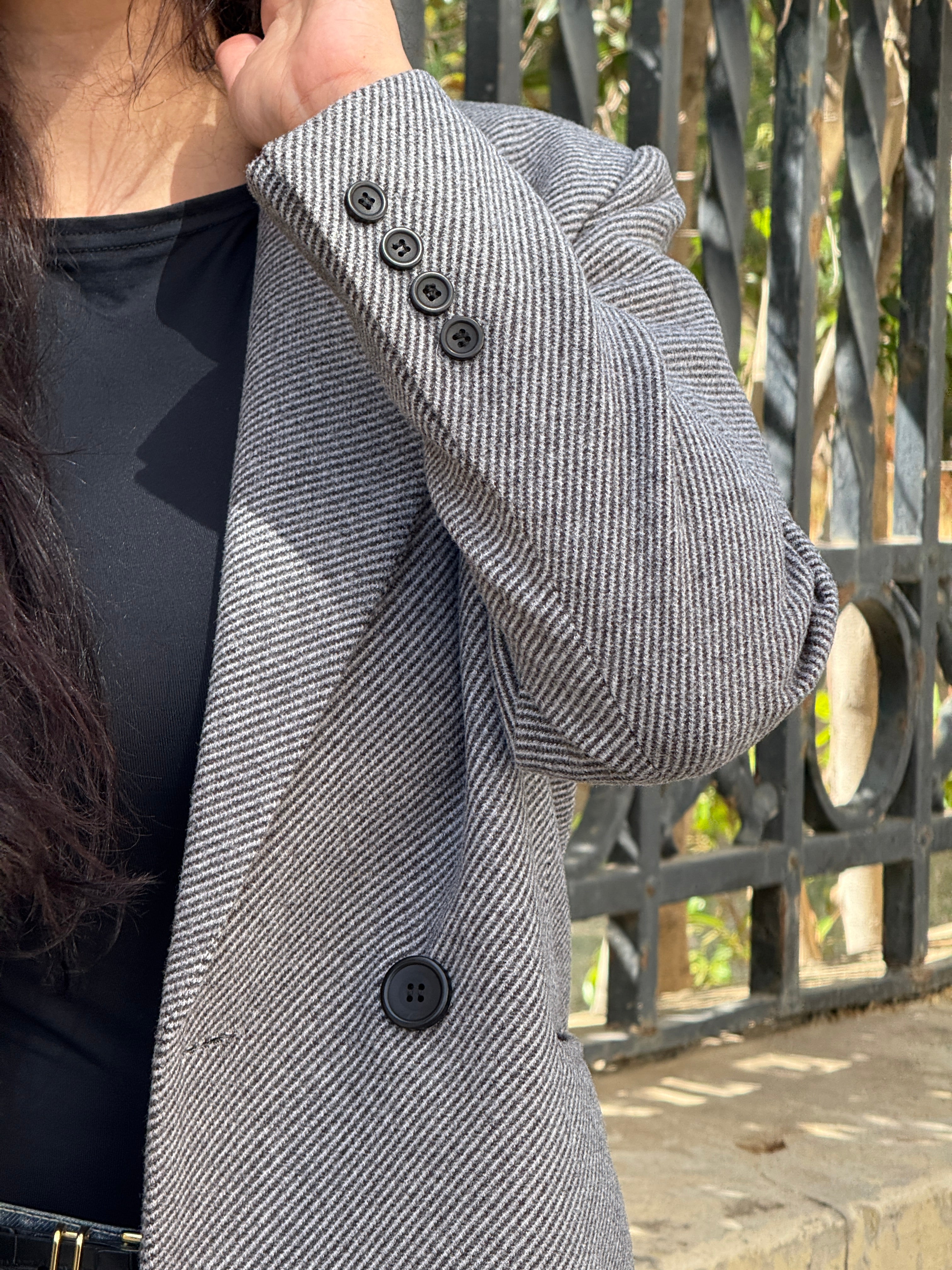 Grey Slanted Pinstripe Blazer