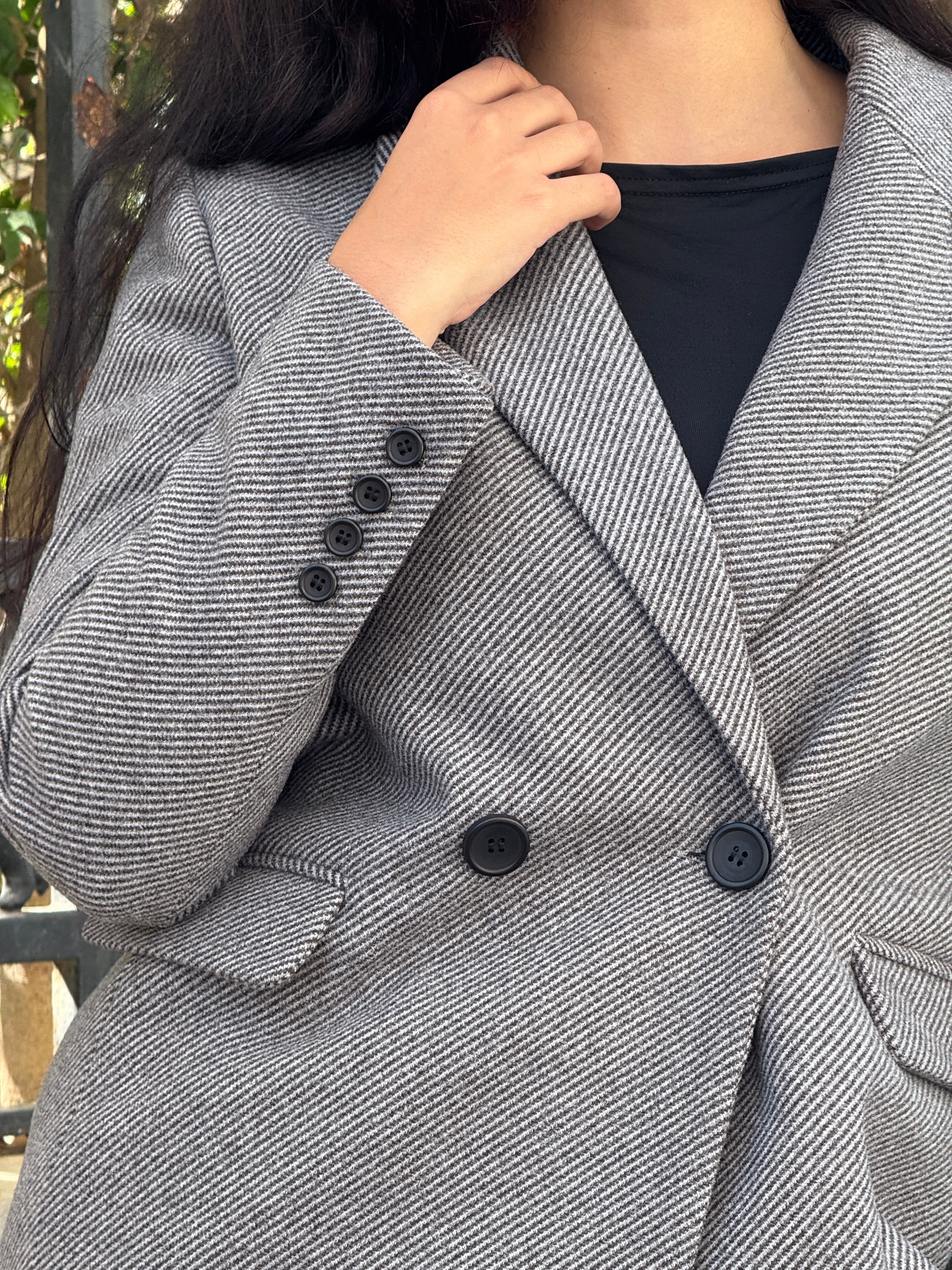 Grey Slanted Pinstripe Blazer