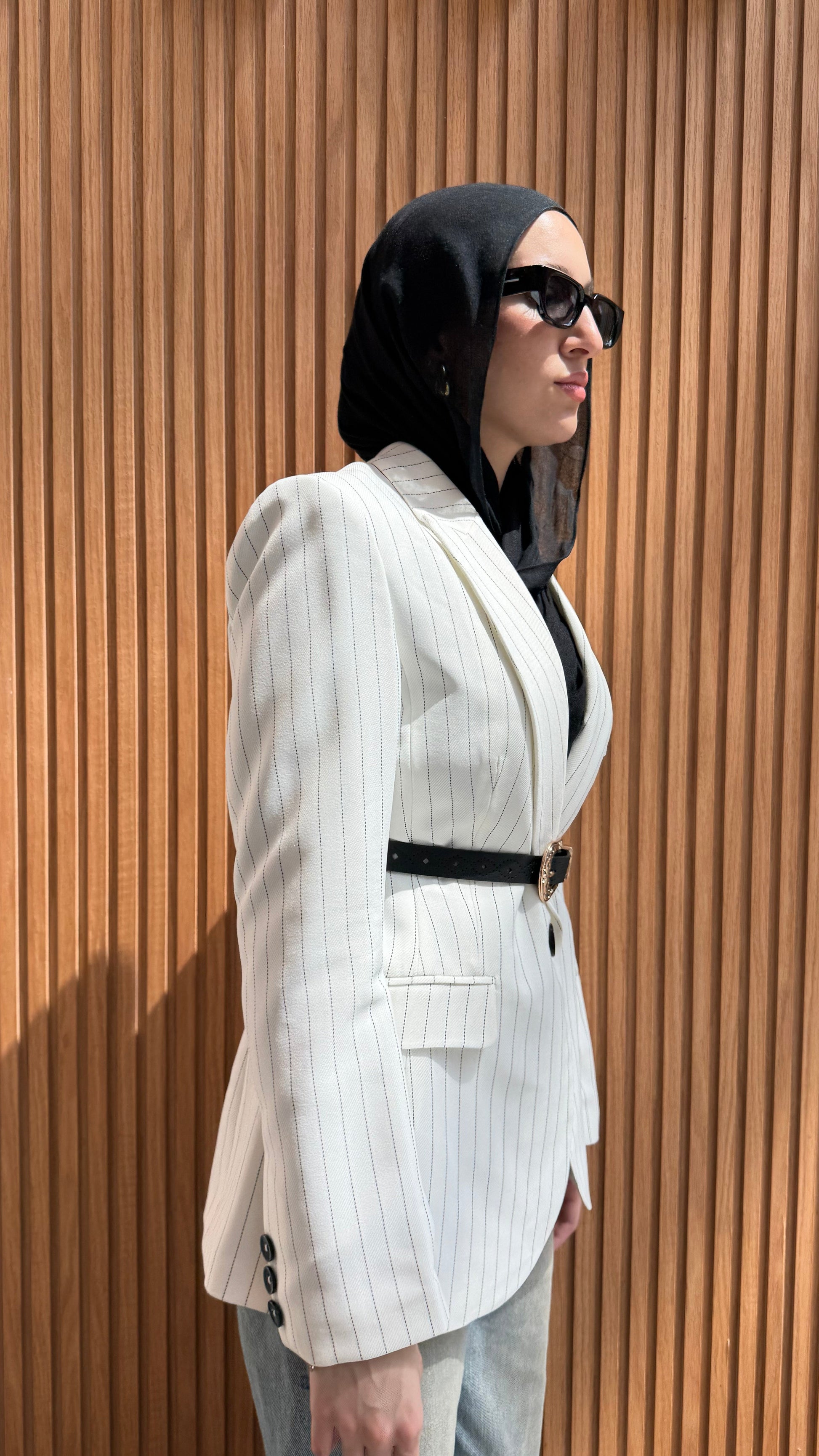 White Pinstripe Blazer