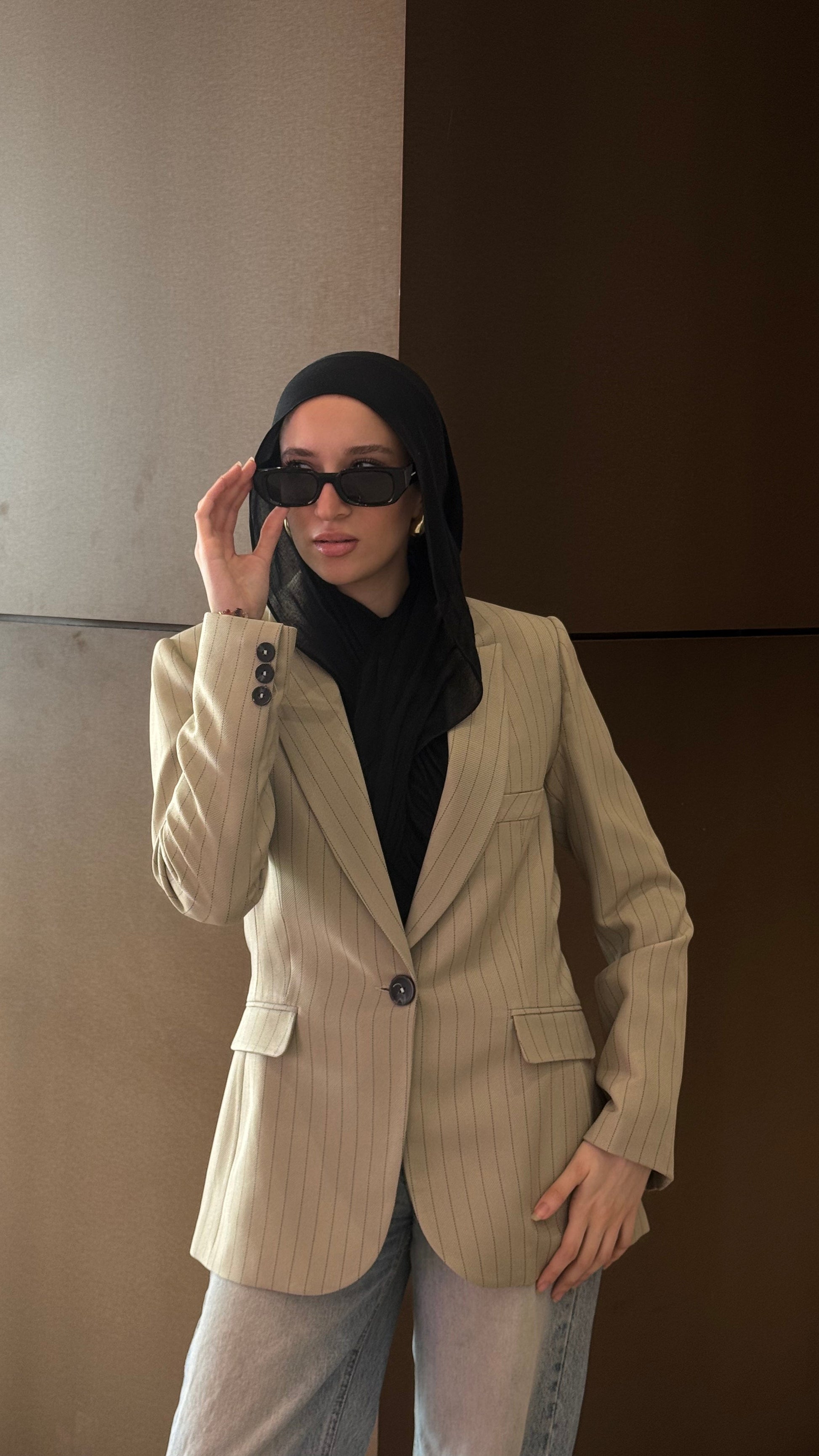 Striped Beige Olive Blazer