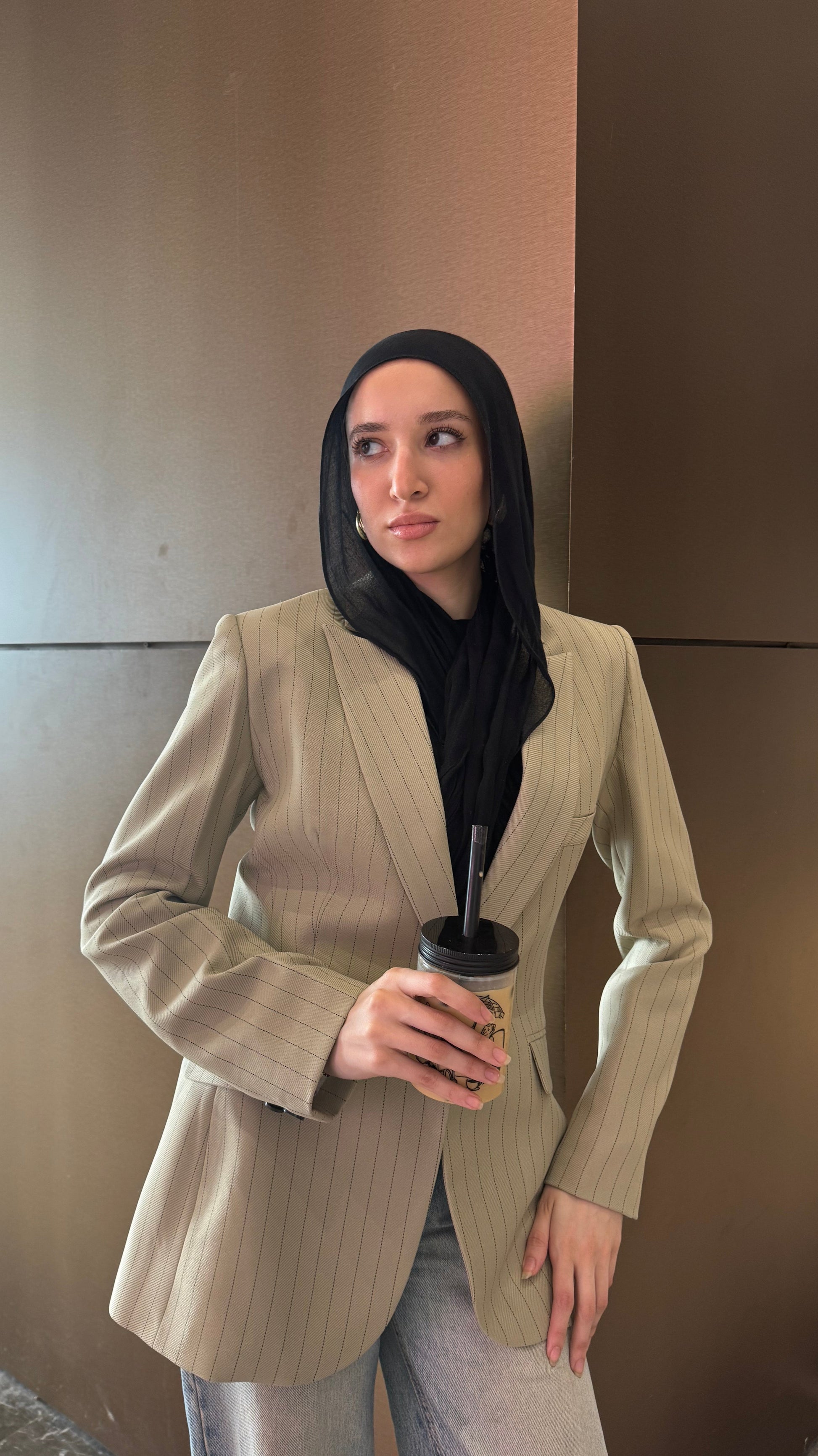 Striped Beige Olive Blazer