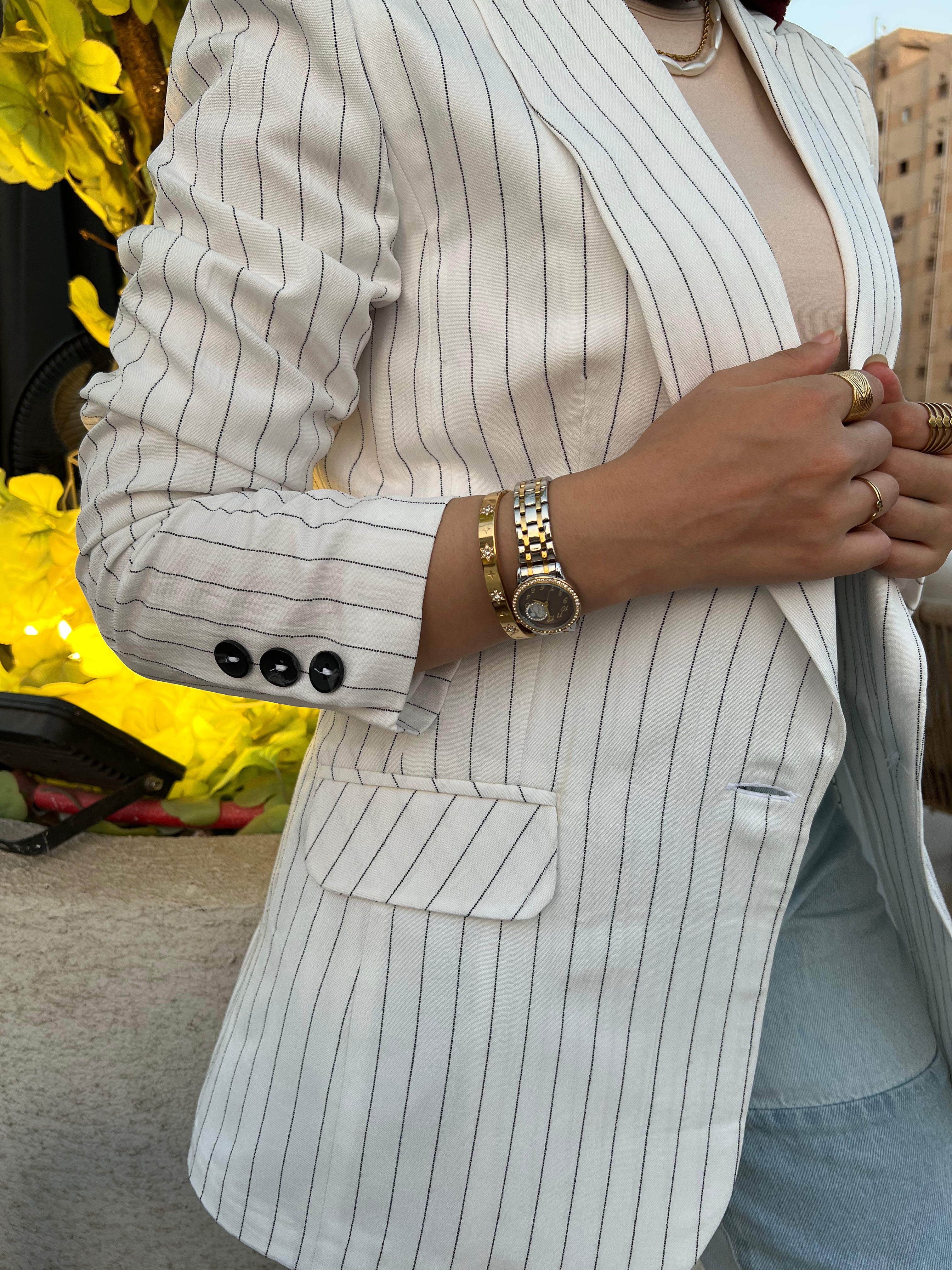 White pinstripe Linen Blazer