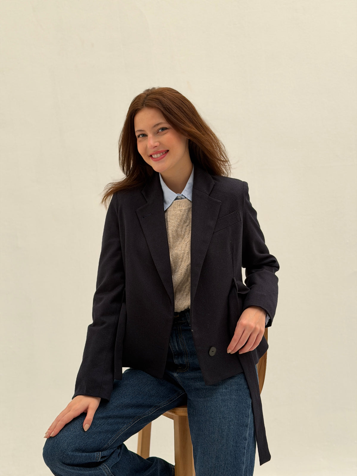 AMMU Marlowe Navy cropped Blazer
