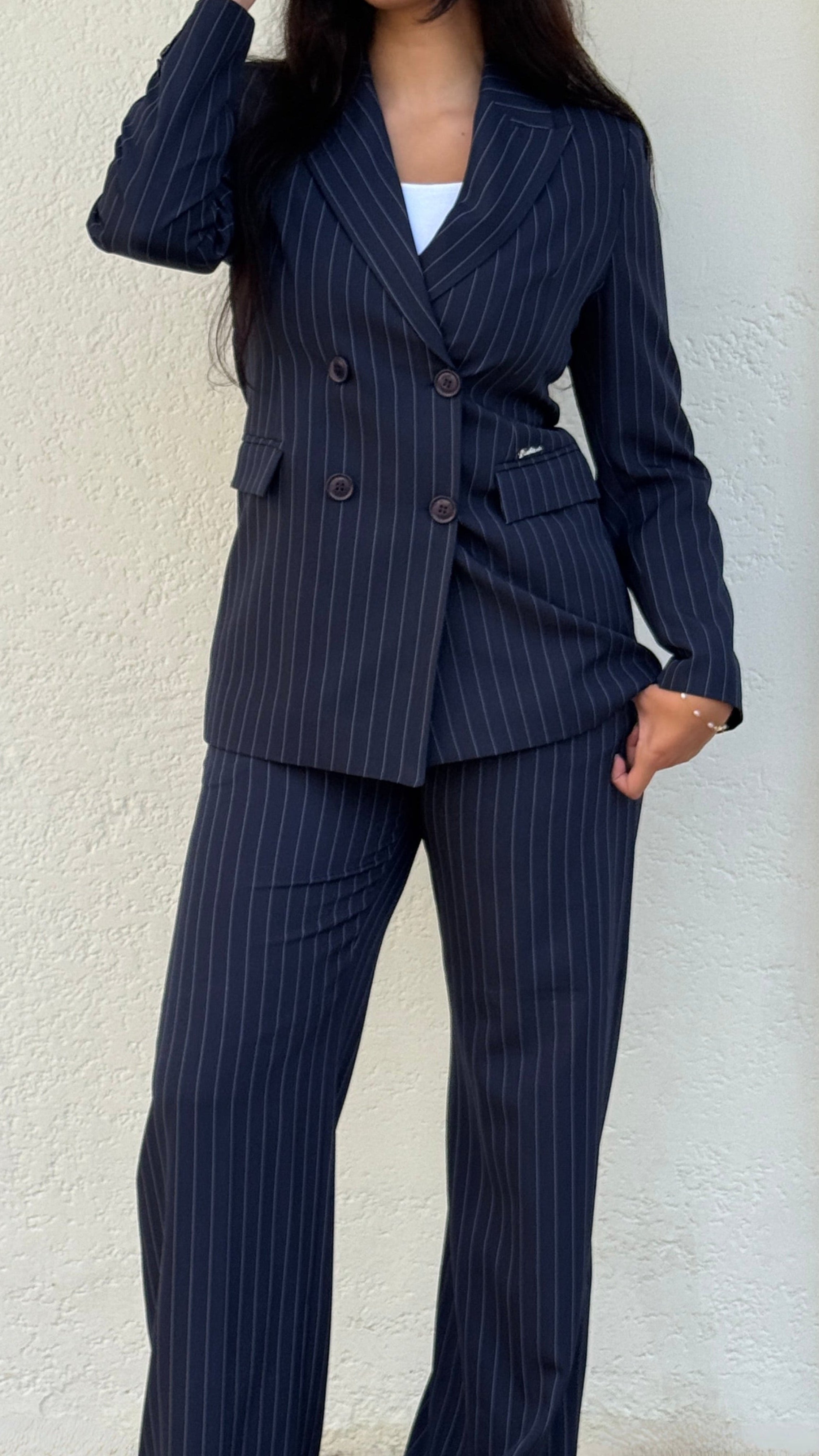 Navy Blue Pinstripe Pants