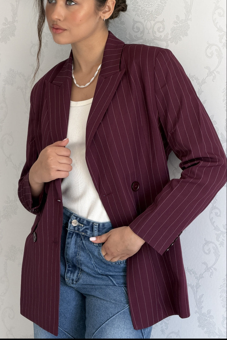 Cherry Pinstripe Blazer