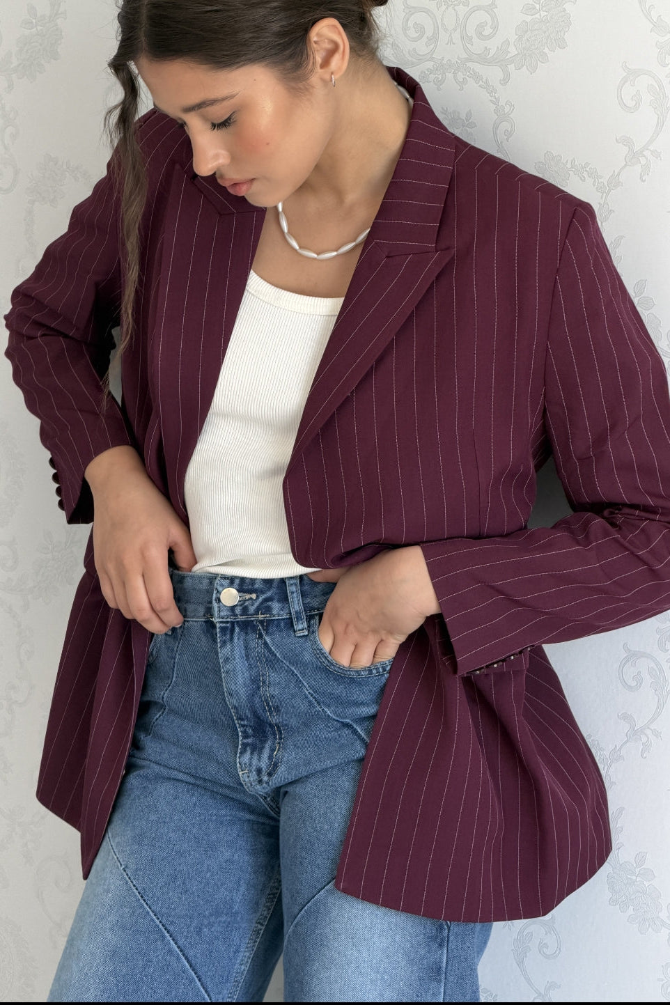 Cherry Pinstripe Blazer