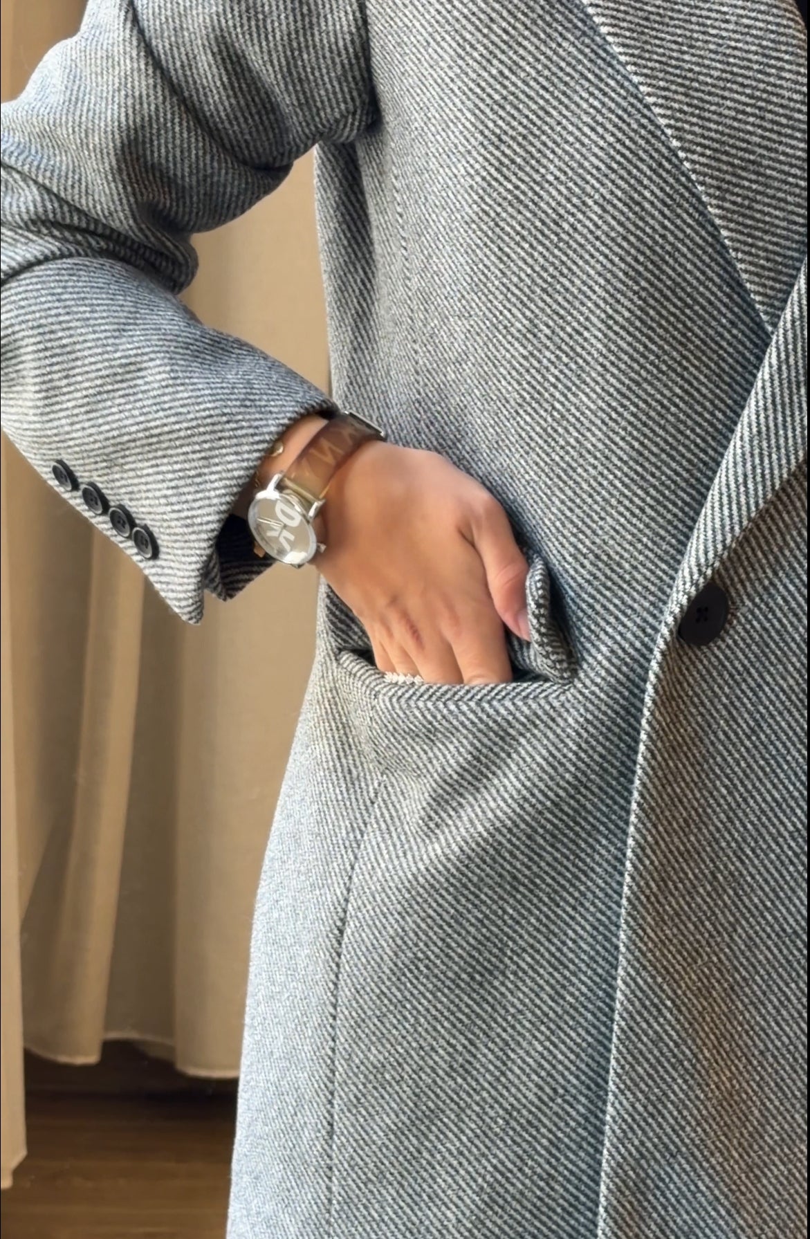 Grey Slanted Pinstripe Blazer