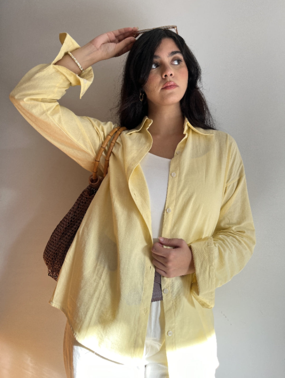 Light Yellow Linen blend  Shirt