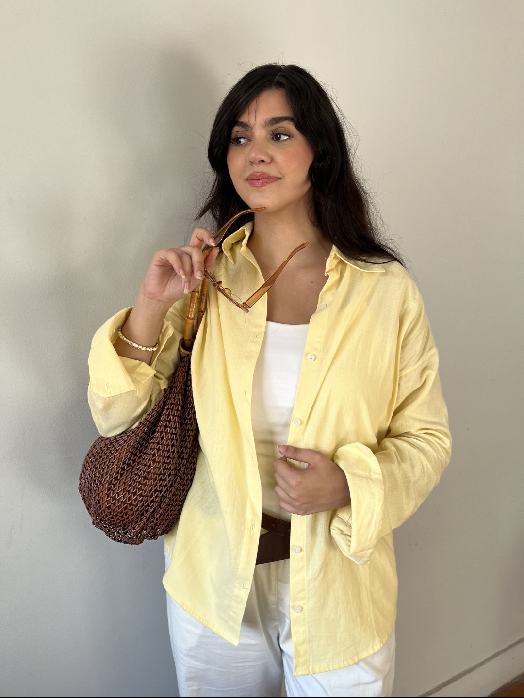 Light Yellow Linen blend  Shirt