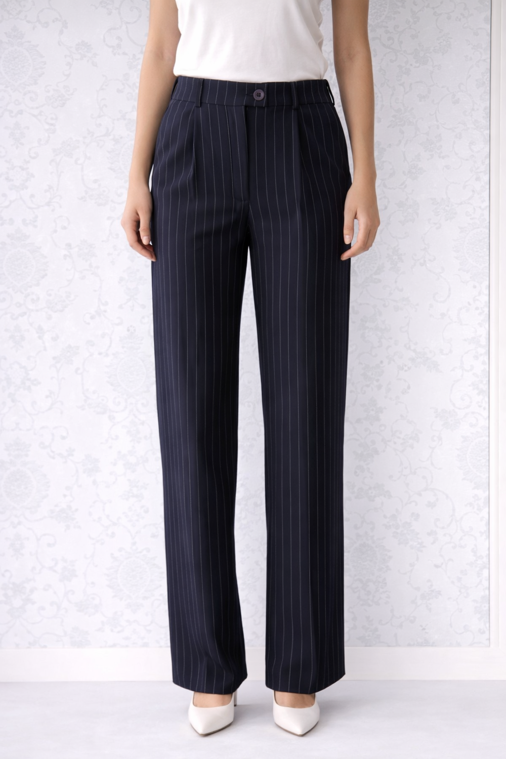 Navy Blue Pinstripe Pants