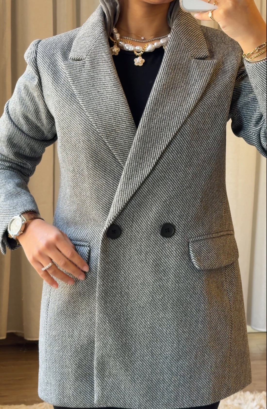 Grey Slanted Pinstripe Blazer