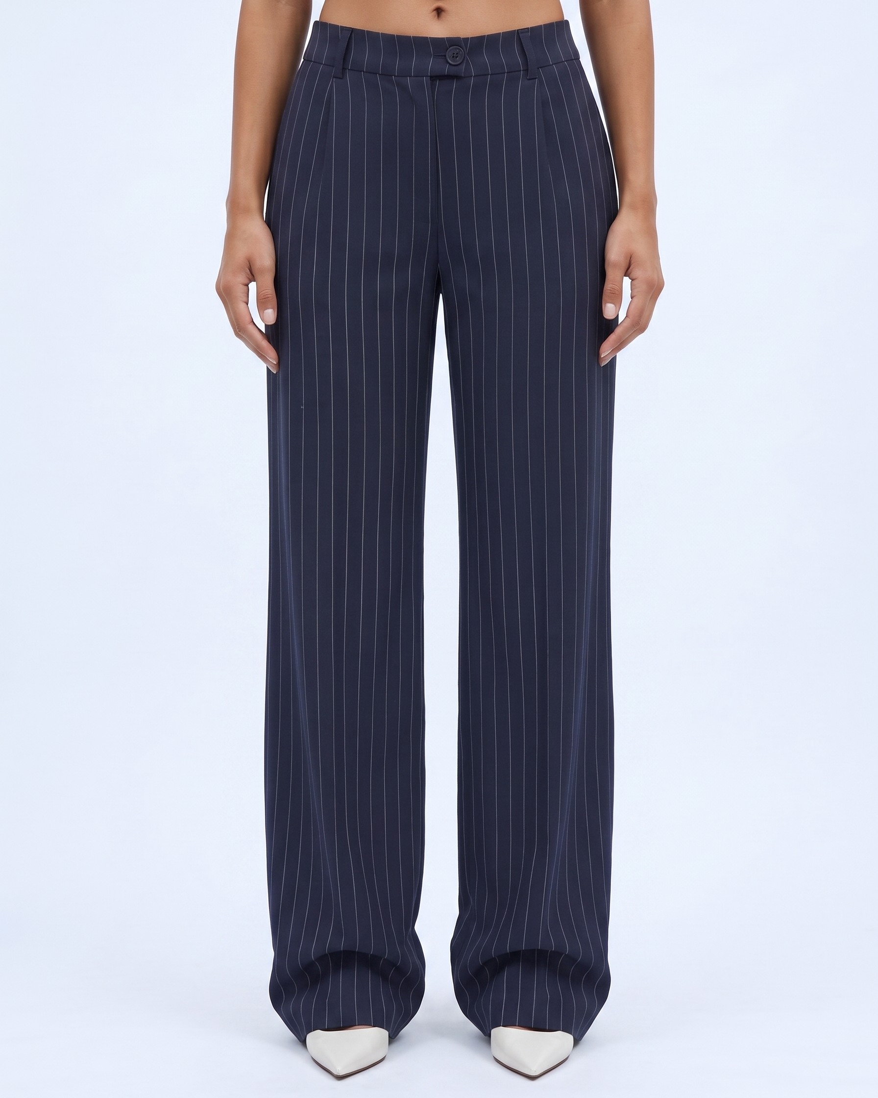 Navy Blue Pinstripe Pants