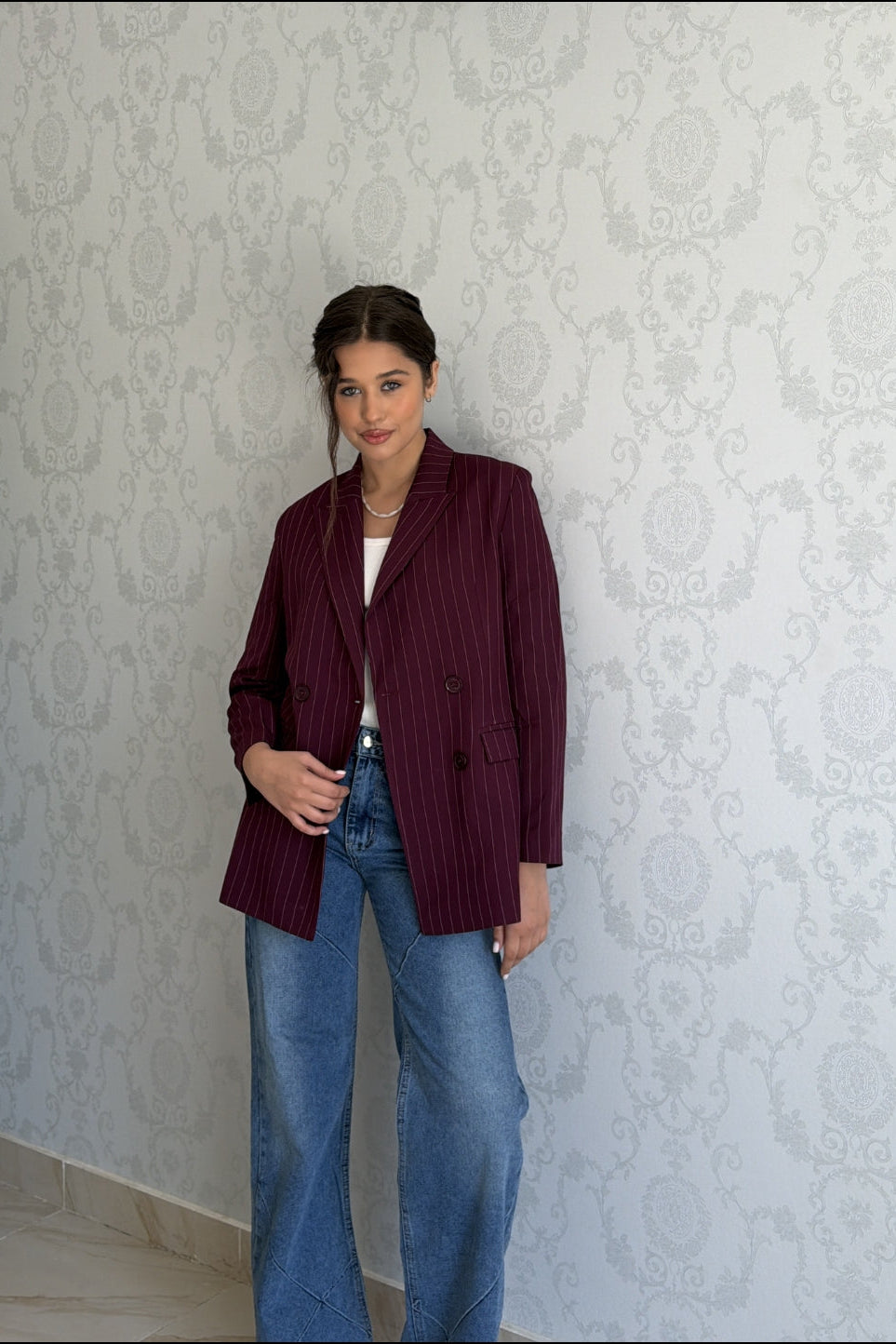 Cherry Pinstripe Blazer