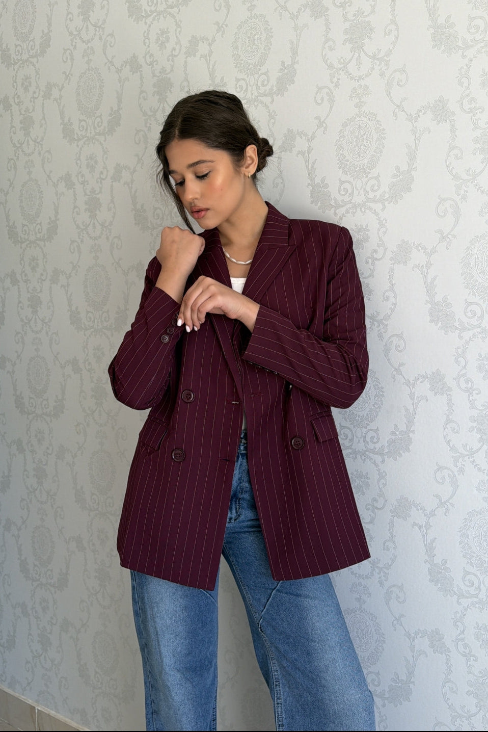 Cherry Pinstripe Blazer